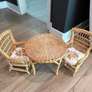 American Girl Wicker Set with Floral Cushions